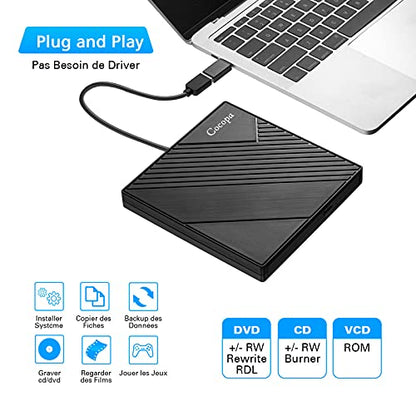 Cocopa - USB 3.0 USB-C External CD DVD Player & Burner