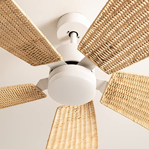Create - Wind Rattan Ceiling Fan with Wicker Blades, 6 Speeds, Quiet, Programmable Timer