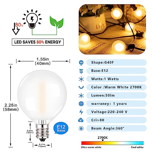 Genixgreen - 10W E12 G40F Vintage LED Bulbs, 2200K, Non-Dimmable, Pack of 15