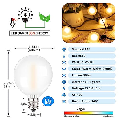 Genixgreen - 10W E12 G40F Vintage LED Bulbs, 2200K, Non-Dimmable, Pack of 15