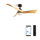 CREATE Wind Curve Ceiling Fan with black natural wood wings, lighting, and WiFi control