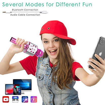 KIDWILL - Wireless Bluetooth Karaoke Microphone for Kids - Hot Pink