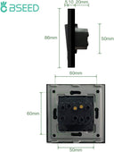 Bseed - Electrical Wall Light Switch with LED Backlight, Glass Faceplate, 10A Toggle