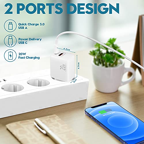 Luosike - 20W USB-C Power Adapter with Lightning Cable, Fast Charging for iPhone 14/13/12/11/Pro/Max/Mini/SE/XS/X/8/Plus