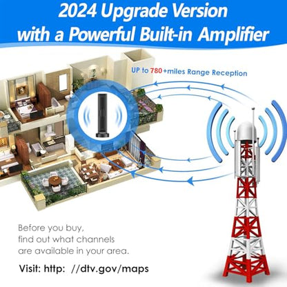 AMZ - Digital TV Antenna With Amplifier, 780+ Miles Range, 4K Support