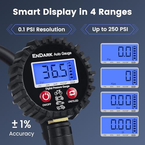 Endark - Digital Tire Pressure Gauge With Inflator & 250 PSI Air Compressor