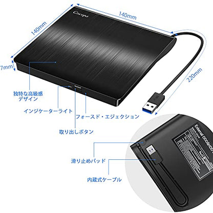 Cocopa - Portable DVD Drive/Player with USB 3.0, Compatible with Windows/Mac OS