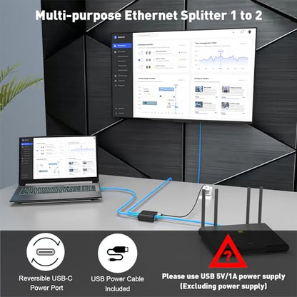 Ethernet Hub - High-Speed 1Gbps Network Splitter with USB-C Cable