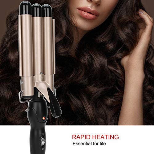 Gold - 3 Barrel Rotating Curling Iron Set With Adjustable Temperature
