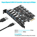 Yeeliya 7-Port Pci-E To Usb 3.0 Expansion Card - Compatible With Windows & Mac