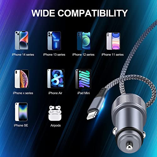 LUOSIKE - 38W 2-Port USB C Car Charger Adapter for iPhone with 1m Braided Cable