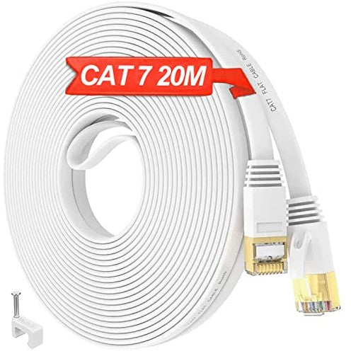 AMZ - Cat 7 20M Flat Ethernet Cable, High Speed 10Gbps RJ45 Network Cable