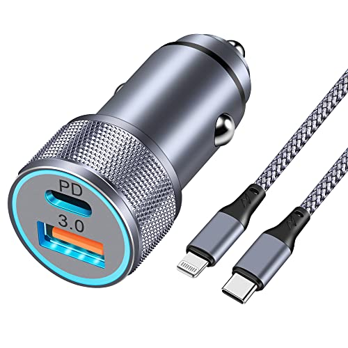 LUOSIKE - 38W 2-Port USB C Car Charger Adapter for iPhone with 1m Braided Cable