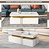 BTM Modern Rectangular Coffee Table with Two Wooden Drawers, Glossy Imitation Marble Tabletop, White