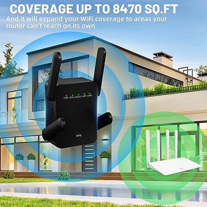 1200 Mbps Dual Band WiFi Extender Booster - GOOPOOL WLAN Repeater 2.4 & 5.8 GHz with WPS, 4 External 2dBi Antennas
