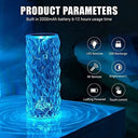 Wyatt Enterprises - Rose Diamond LED Crystal Lamp with 16 Color Options, Remote & Touch Control, USB Rechargeable for Bedroom & Living Room