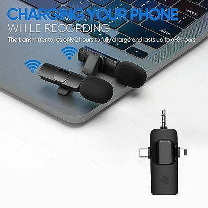 AMZ - Wireless Lavalier Microphone 3-in-1 Clip-On Mic System (2 Transmitters, 1 Receiver)