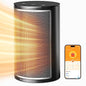 Smart electric heater designed for indoor use with low energy efficiency, featuring a 24-hour timer, thermostat, Wi-Fi app control, and voice remote control. The portable ceramic heater is safe for home, office, and desk use.