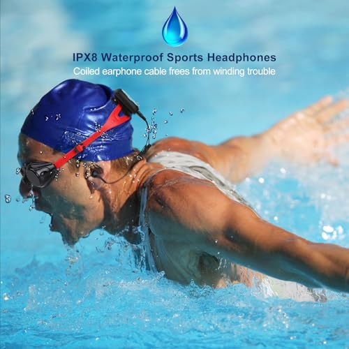AGPTEK - IPX8 Waterproof Sports Headphones for iPhone and Samsung Devices