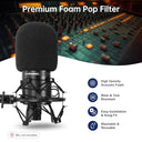 PhantAccy Pop Filter in black foam, designed for Audio-Technica microphones, providing noise filtering and protection.