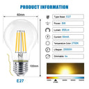 EXTRASTAR - E27 LED Edison Screw Filament Bulb, 8W, Warm White 2700K, Pack of 6