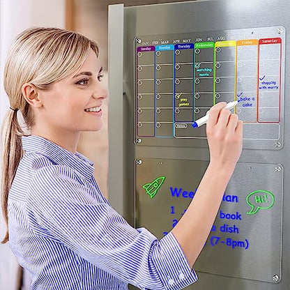 Magnetic Calendar - Set of 2 Acrylic Dry Erase Boards for Refrigerator, 16 x 12 Inches