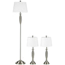 HOMCOM 3-piece floor lamp set with a floor lamp and two table lamps in silver and white with fabric shades
