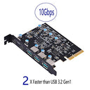 UlanSen - PCIe Gen3 x2 USB 3.2 Card with 5-Port Hub, Type C & A Support