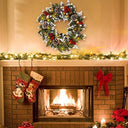AooPoo - 18in Battery Operated Christmas Wreath with Lights, Pine Cones & Berries