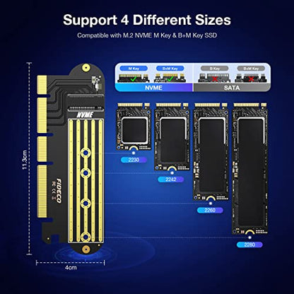FIDECO - PCI-E X16 to M.2 NVME Adapter Card for 2230/2242/2260/2280 SSDs