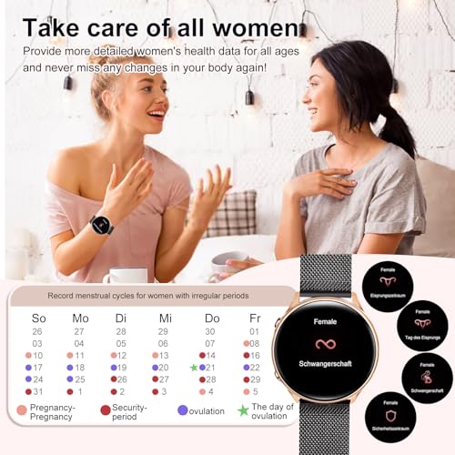Elfofle - Smart Watch for Women, 1.39" Fitness Tracker, IP67 Waterproof, Black Gold