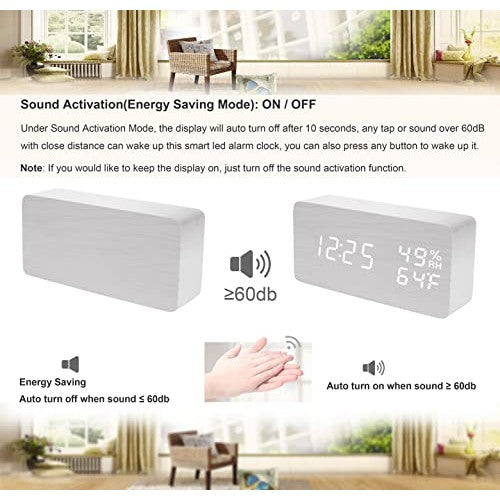 AMZ - Modern LED Wood Digital Alarm Clock with Snooze Function