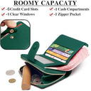 Anywn - Women's Small Soft Leather Purse with Large Zip Coin Compartment, Deep Green, 5 Card Slots, Compact Design
