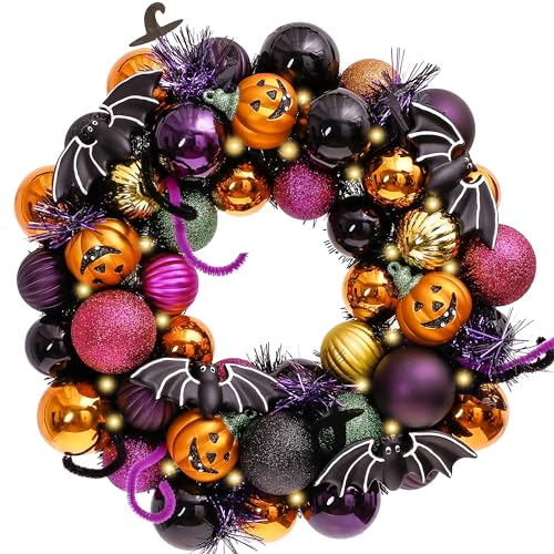 Valery Madelyn - 12" Pre-Lit Halloween Pumpkin Wreath with Lights