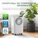 Conopuplus - 12L/day Dehumidifier with Continuous Drain, Auto Mode & Sleep Timer