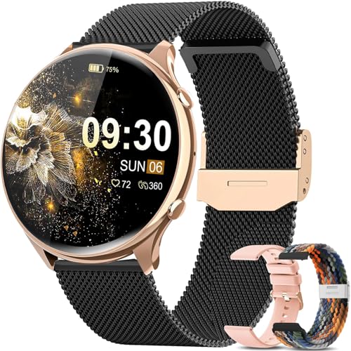 Elfofle - Smart Watch for Women, 1.39" Fitness Tracker, IP67 Waterproof, Black Gold