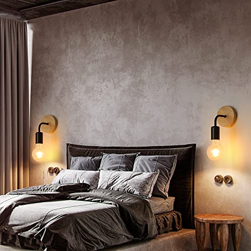 DAXGD - Industrial Wooden Wall Sconces 2 Pack for Living Room, Bedroom