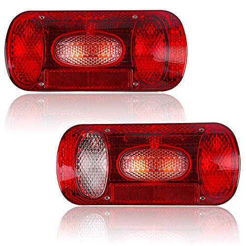 Hawkeye Pair of Rear Trailer Lights with 6 Functions Square Bulb Lamps in Red for Trucks and Vans