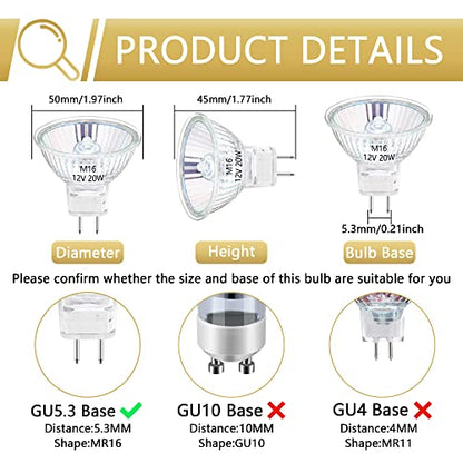Figame - MR16 Halogen Light Bulbs, 20W 12V, Warm White 2700K, Dimmable, Pack of 6