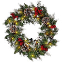 Enhance your holiday decor with AooPoo's 18in battery-operated Christmas wreath featuring lights, pine cones, and berries. Perfect for front doors! Keywords: Christmas wreath, battery-operated wreath, holiday decor