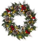 Enhance your holiday decor with AooPoo's 18in battery-operated Christmas wreath featuring lights, pine cones, and berries. Perfect for front doors! Keywords: Christmas wreath, battery-operated wreath, holiday decor