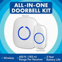 SadoTech - Wireless Doorbell with 1000Ft Range, 52 Chimes, Adjustable Volume