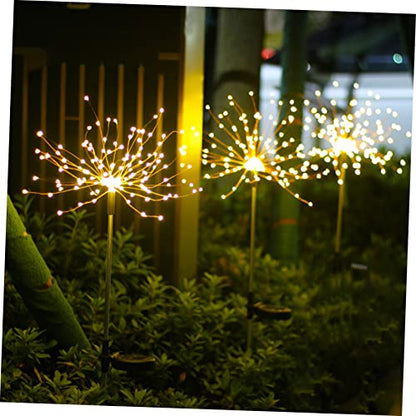 LIOOBO 2pcs Solar Fireworks Lights - LED Outdoor Garden Stake Lights, Decorative Lawn Lamps Powered by Solar Energy for Garden Decoration
