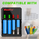 WholeFire - Universal Intelligent 18650 Battery Charger with LED Display, 4 Bays for Li-ion AA AAA