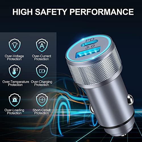 LUOSIKE - 38W 2-Port USB C Car Charger Adapter for iPhone with 1m Braided Cable