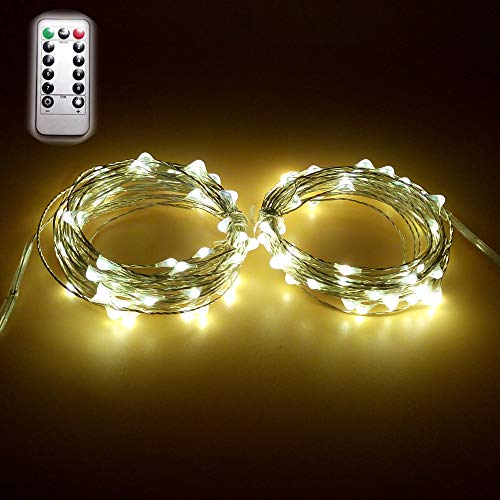 Dreamworth - 16.4 ft LED Fairy Lights, 50 LEDs, Battery Operated, Silver Flexible Wire, Starry Lights for Christmas & Holidays