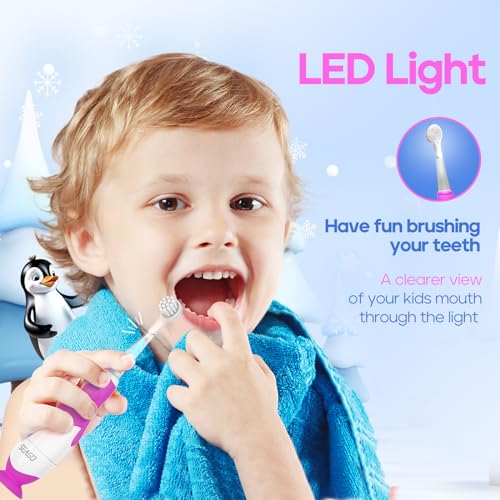 SEAGO - Electric Baby Toothbrush With Timer & Suction Base, 4 Replacement Heads
