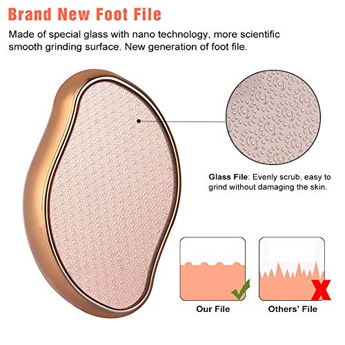 Bezox - Glass Foot File Callus Remover, Portable Crystal Pedicure Scrubber, Golden Finish