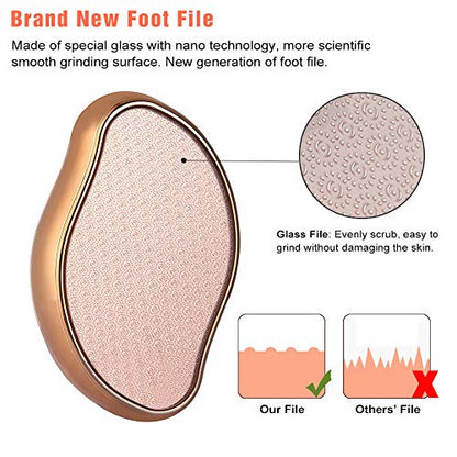 Bezox - Glass Foot File Callus Remover, Portable Crystal Pedicure Scrubber, Golden Finish