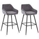 Set of 2 grey velvet bar stools with armrest and backrest from ZOONFA